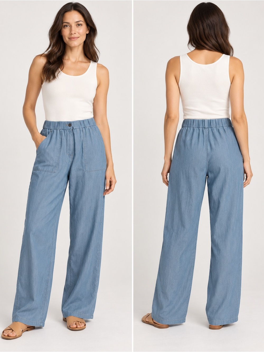 Eileen Fisher Chambray Blue Wide Leg Pants Size Small